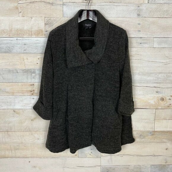Papillon Cardigan Sweater Gray 3/4 Sleeve Large - Picture 1 of 6